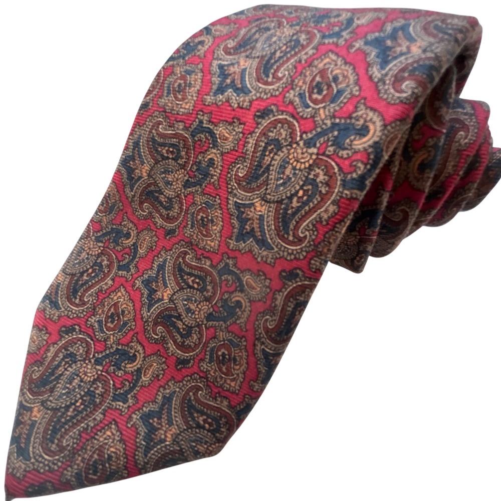 Lands End Genuine Ancient Madder Tie Red Paisley Silk Italy Old Money Academia